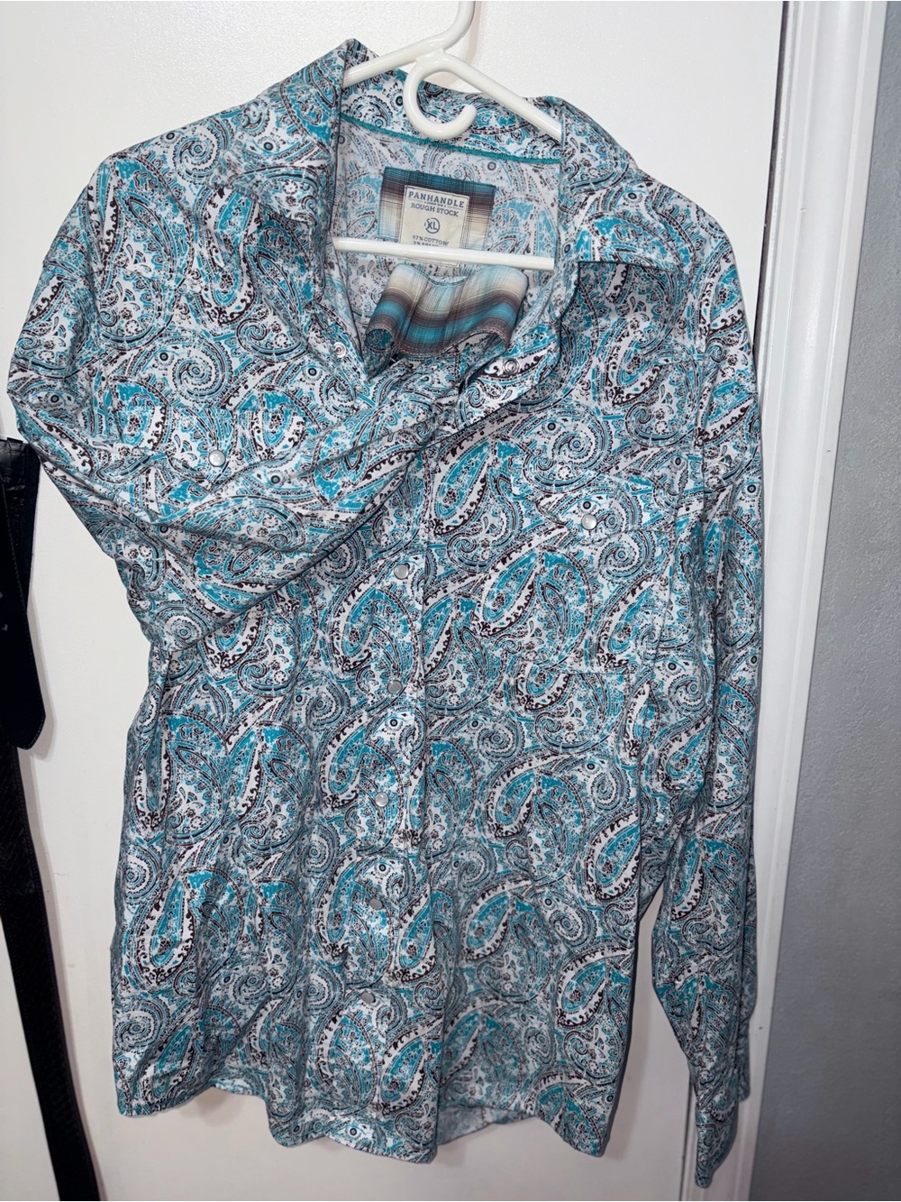Panhandle Rough Stock Turquoise Paisley Long-Sleeve Button-Down Shirt